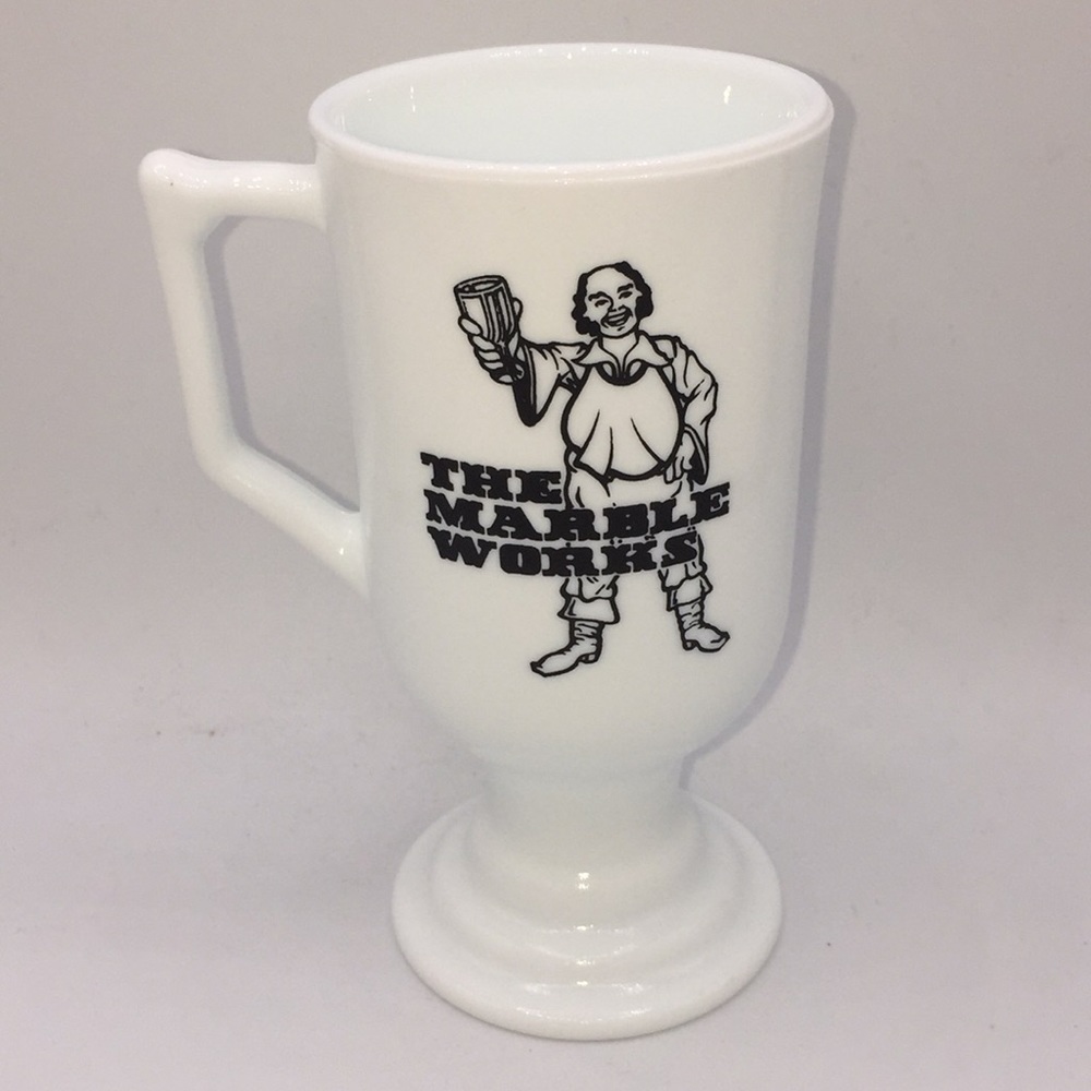 The Marble Works Restaurant White Milk Glass Footed Mug Cup Ottawa Ontario